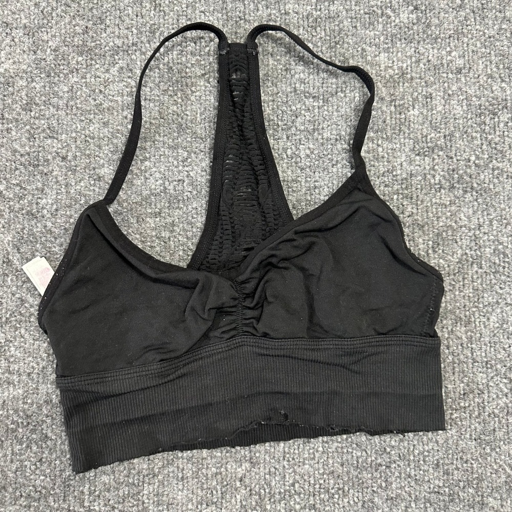Victoria's Secret PINK Sports Bra Womens Size XS Black Racerback Ruched Seamless